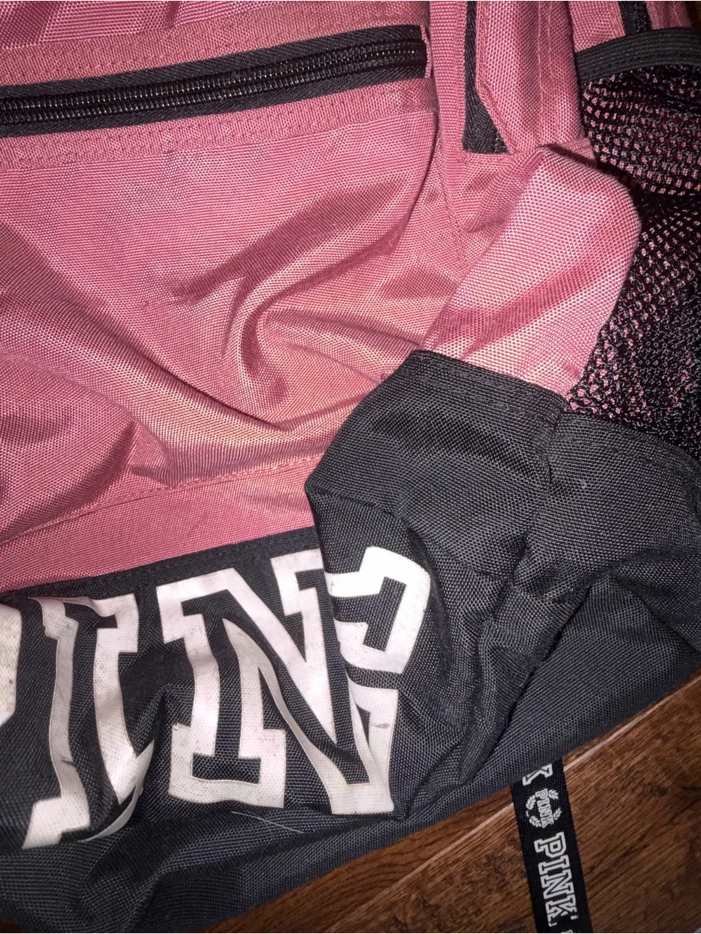 PINK Victoria's Secret Pink Canvas Backpack with Black Bottom and Trim